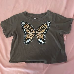 Green Butterfly Cropped Tee